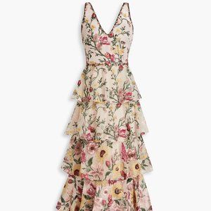 MARCHESA NOTTE tiered embroidered tulle dress